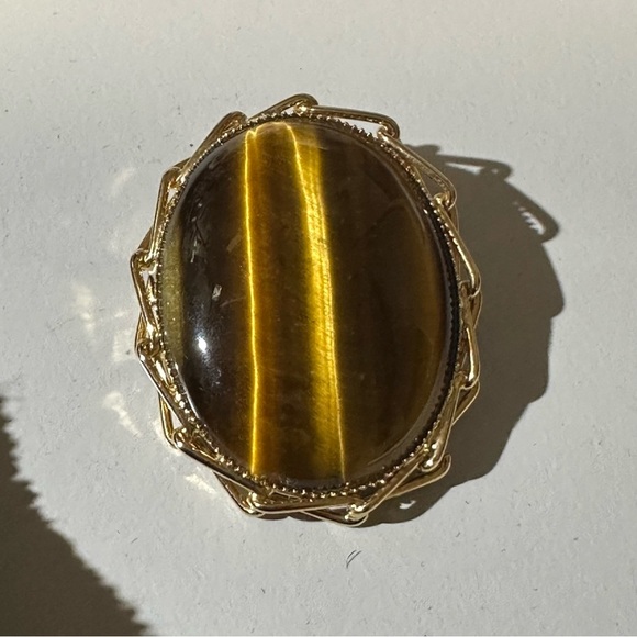 Vintage Tiger’s Eye With Gold Tone Brooch Pin - Picture 2 of 7